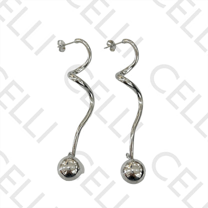 不锈钢耳环 - 长款带球形吊坠