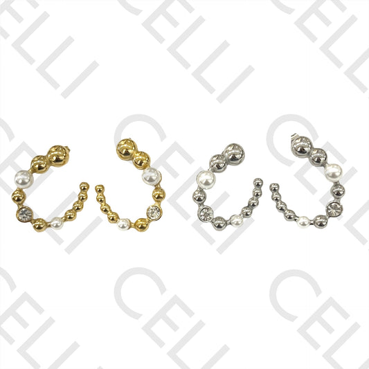 不锈钢耳环 - 珍珠与闪亮款式