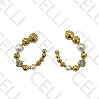 不锈钢耳环 - 珍珠与闪亮款式