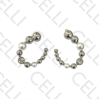 不锈钢耳环 - 珍珠与闪亮款式