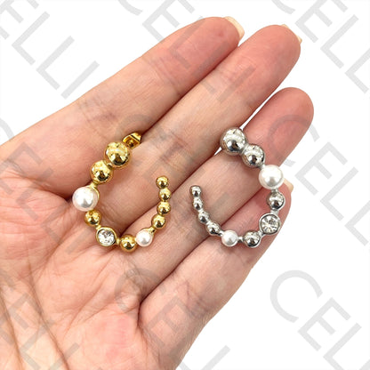 不锈钢耳环 - 珍珠与闪亮款式