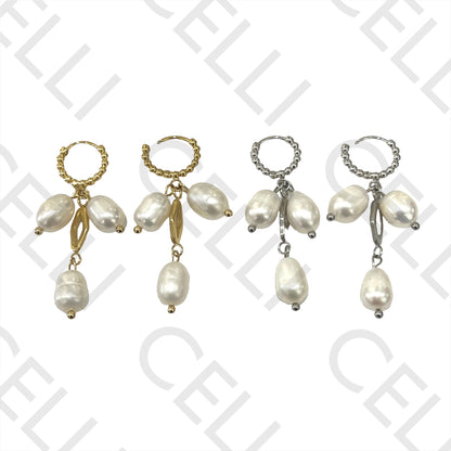 不锈钢耳环 - 带珍珠的圆环