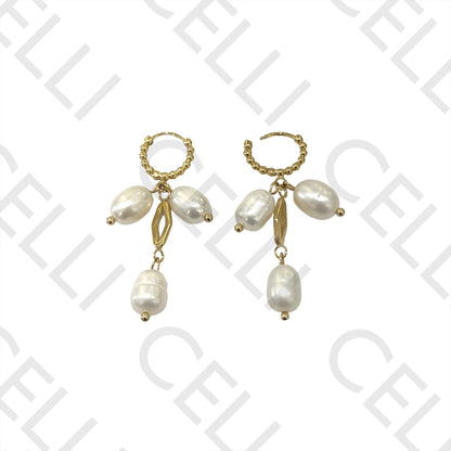 不锈钢耳环 - 带珍珠的圆环