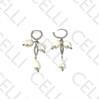 不锈钢耳环 - 带珍珠的圆环