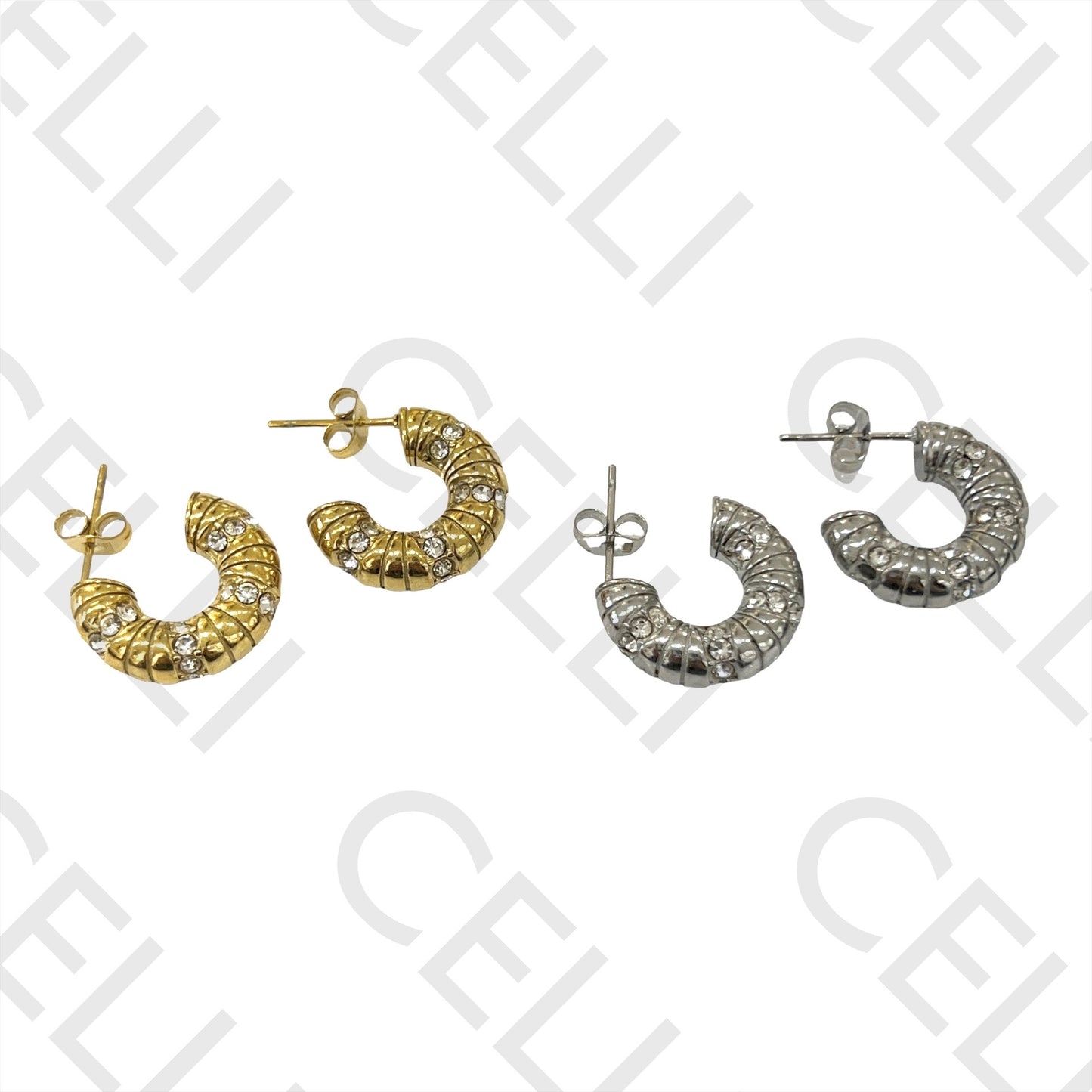 不锈钢耳环 - 镶钻圆环