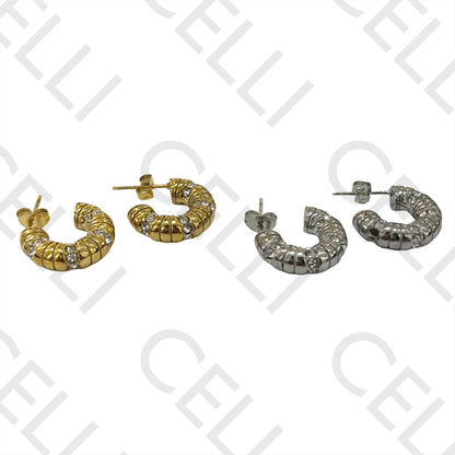 不锈钢耳环 - 镶钻圆环