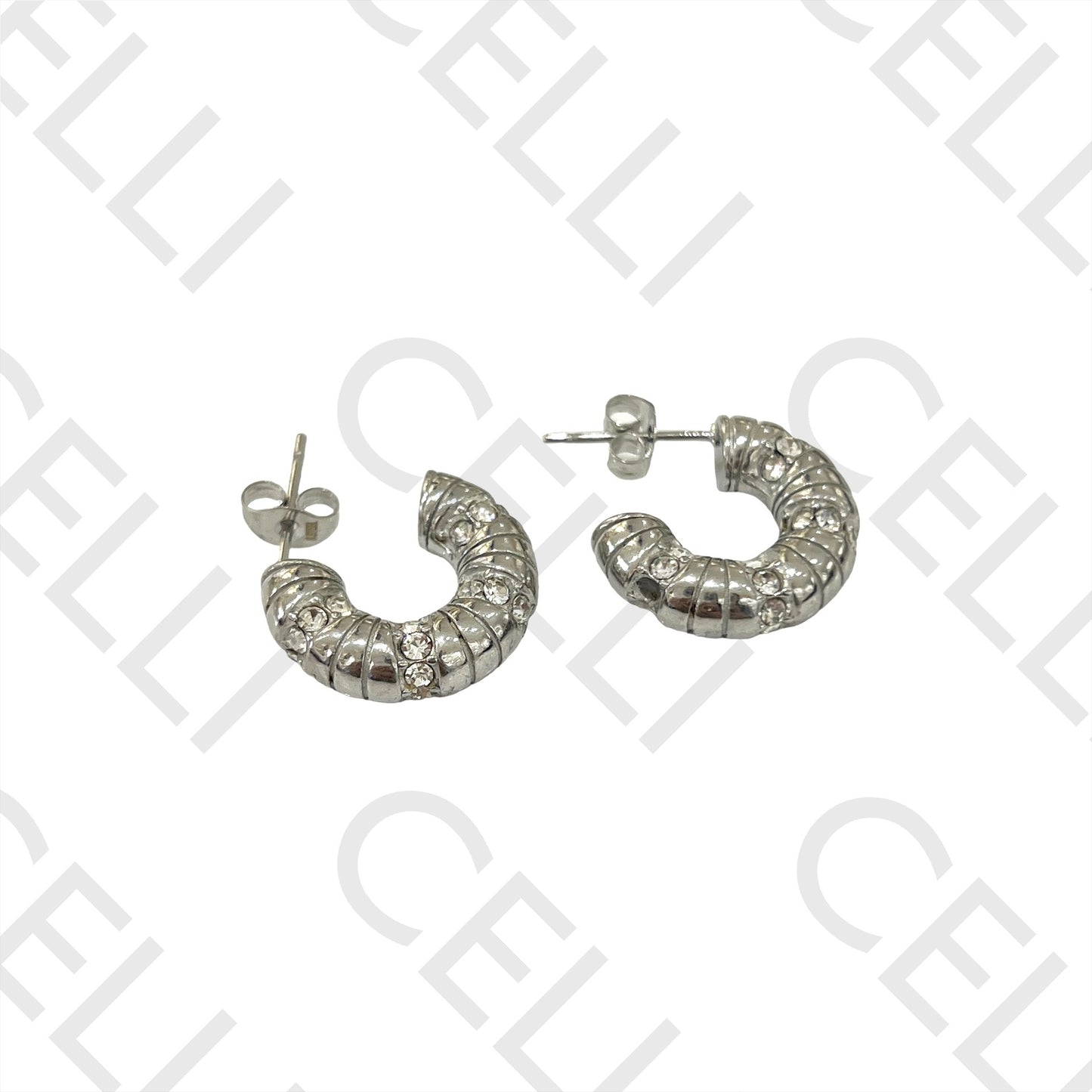 不锈钢耳环 - 镶钻圆环