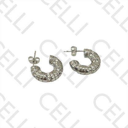 不锈钢耳环 - 镶钻圆环