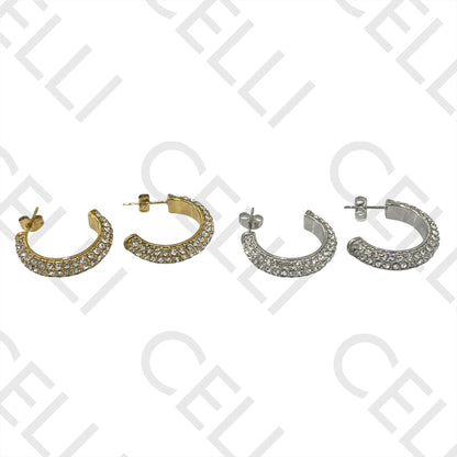 不锈钢耳环 - 镶钻圆环