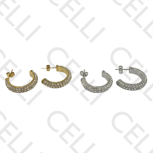 不锈钢耳环 - 镶钻圆环