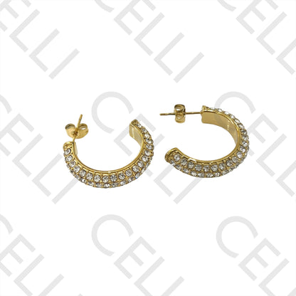 不锈钢耳环 - 镶钻圆环