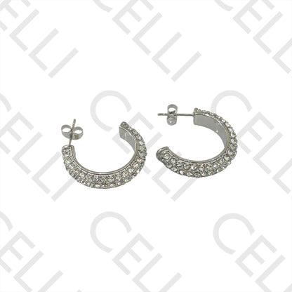 不锈钢耳环 - 镶钻圆环