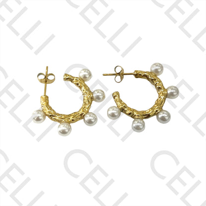 不锈钢耳环 - 带珍珠的圆环