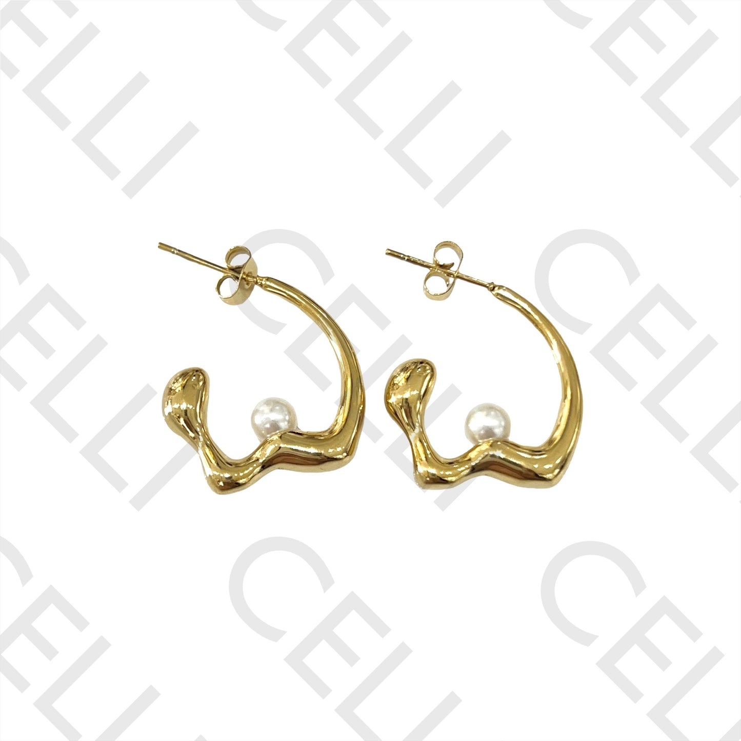 不锈钢耳环 - 带珍珠的圆环