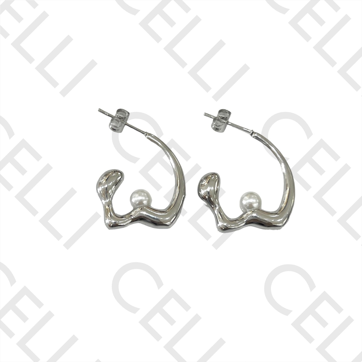 不锈钢耳环 - 带珍珠的圆环