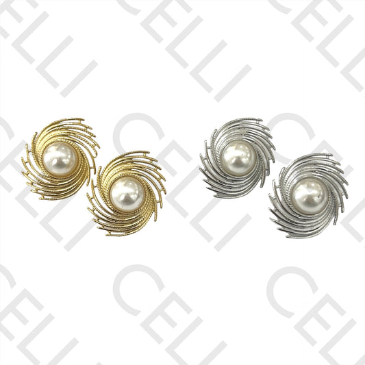 钢制耳环 - 螺旋带珍珠