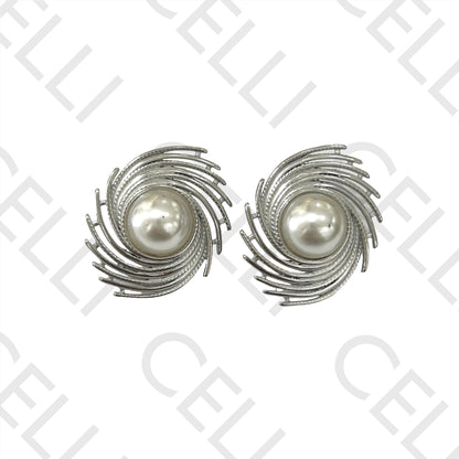 钢制耳环 - 螺旋带珍珠