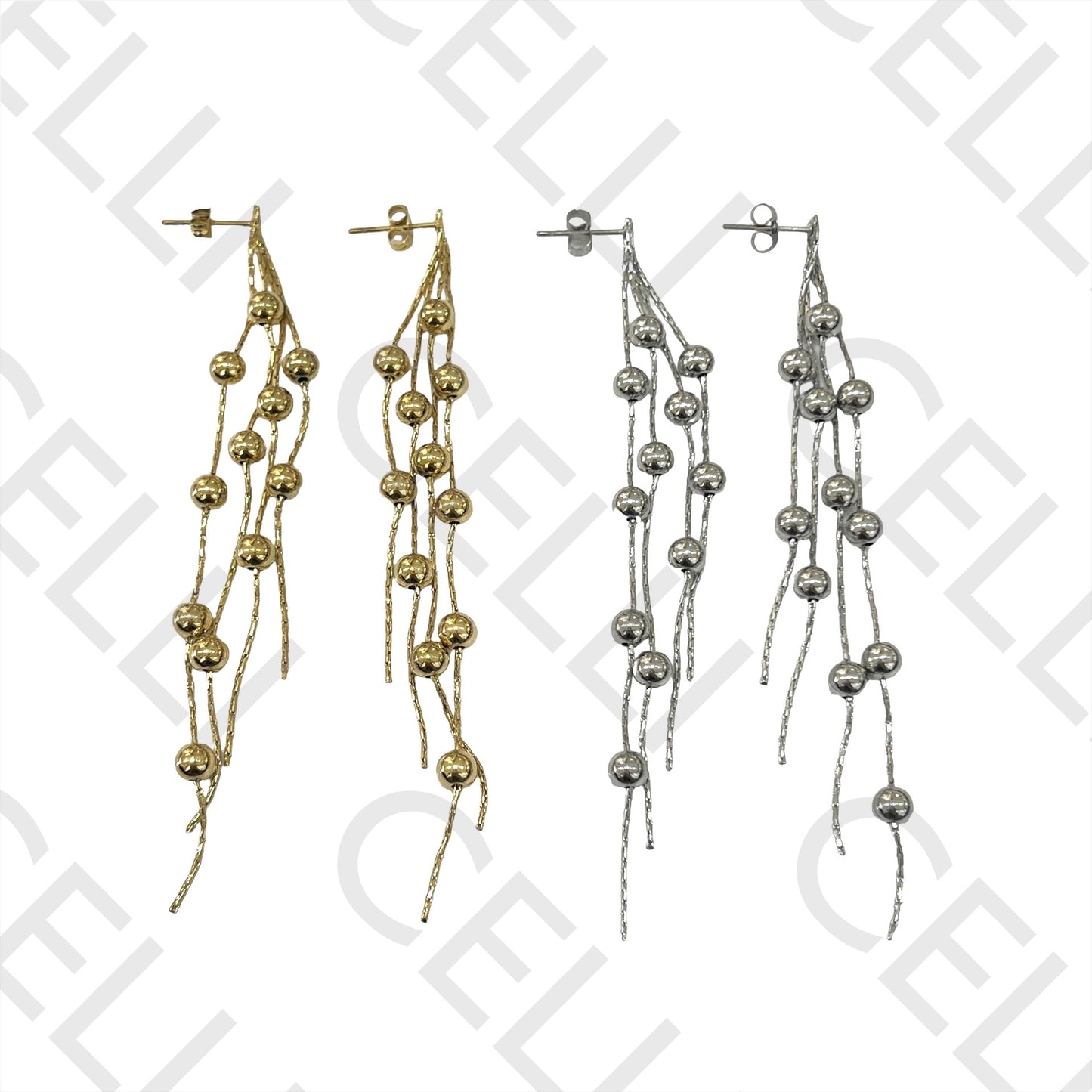 不锈钢耳环 - 链条与间隔球