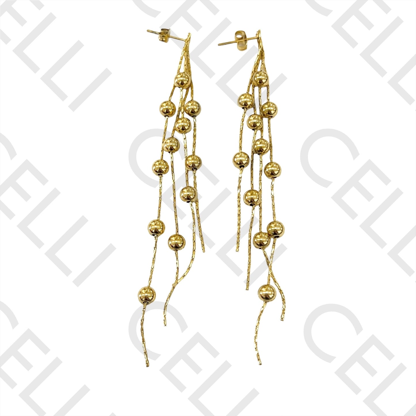 不锈钢耳环 - 链条与间隔球