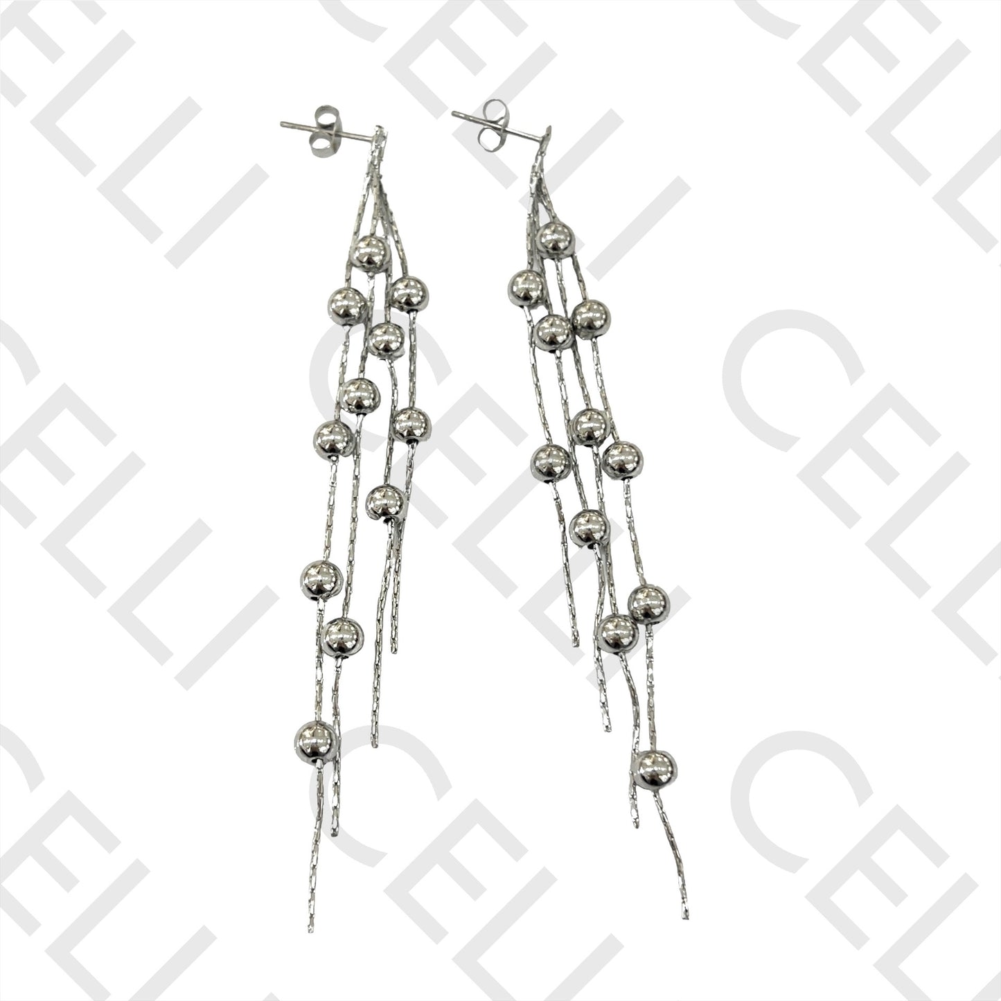 不锈钢耳环 - 链条与间隔球