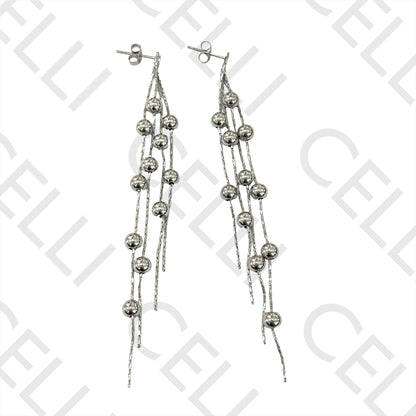 不锈钢耳环 - 链条与间隔球