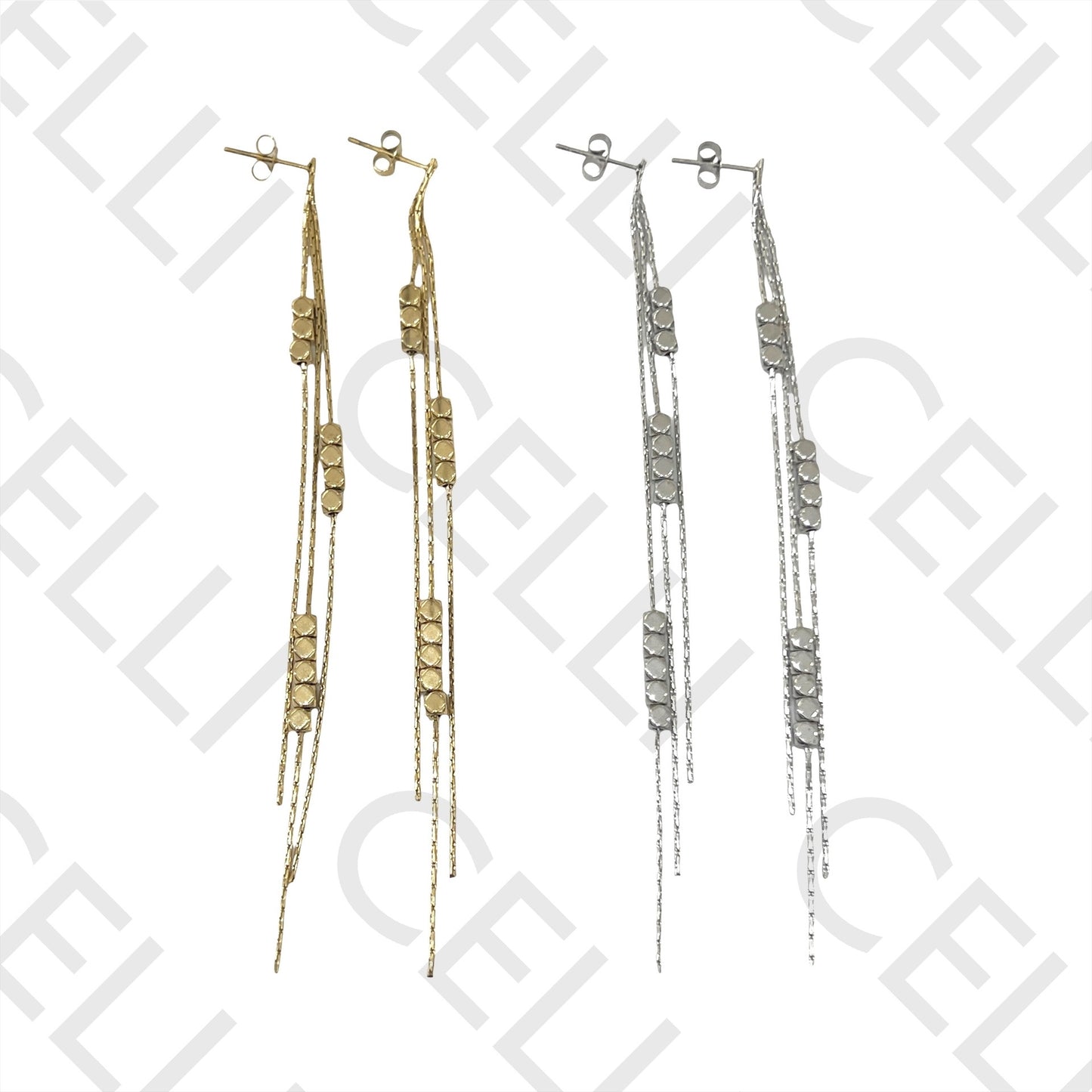 Steel Earring - chain and spacer cubes