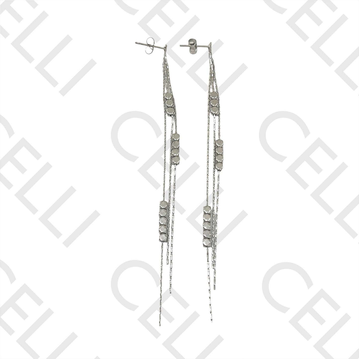 Steel Earring - chain and spacer cubes