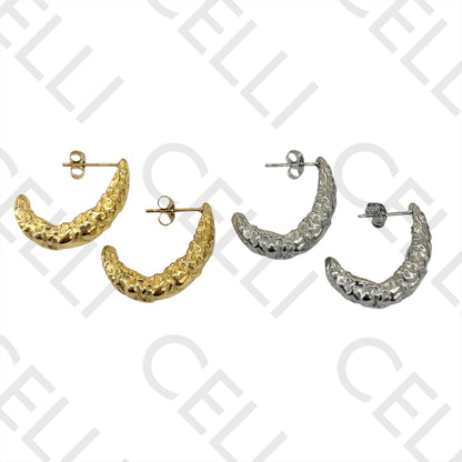 不锈钢耳环 - 雕刻圆环