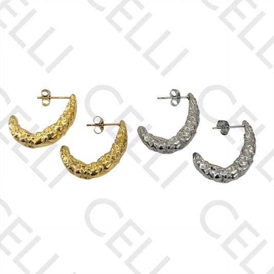 不锈钢耳环 - 雕刻圆环