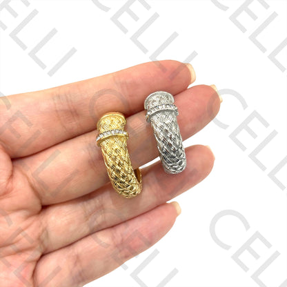 不锈钢耳环 - 编织圆环带亮钻