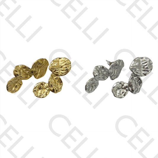 不锈钢耳环 - 三个锤打椭圆