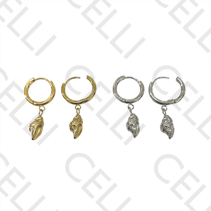 不锈钢耳环 - 带贝壳和闪亮装饰的圆环