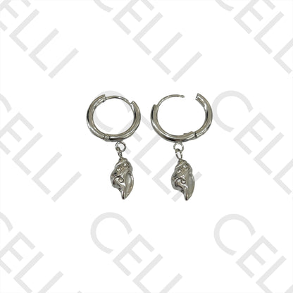 不锈钢耳环 - 带贝壳和闪亮装饰的圆环