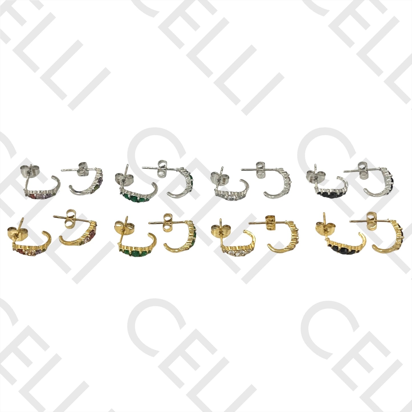 不锈钢耳环 - 镶钻圆环