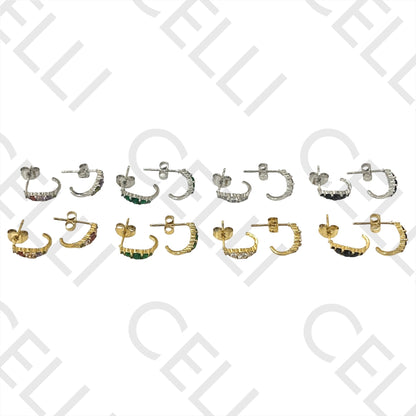 不锈钢耳环 - 镶钻圆环