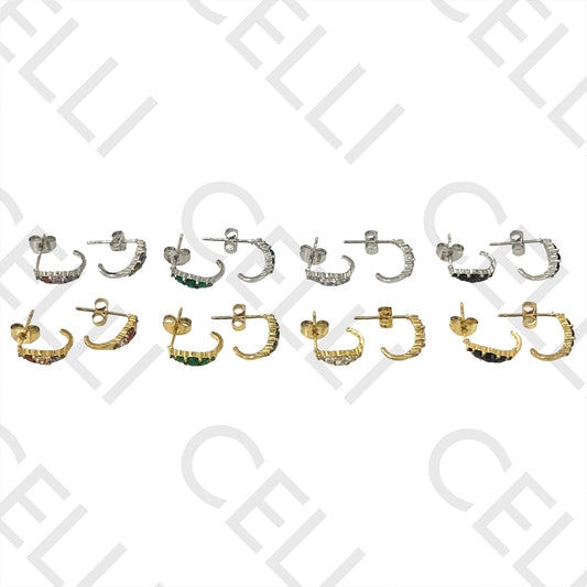 不锈钢耳环 - 镶钻圆环