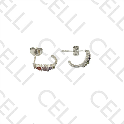 不锈钢耳环 - 镶钻圆环