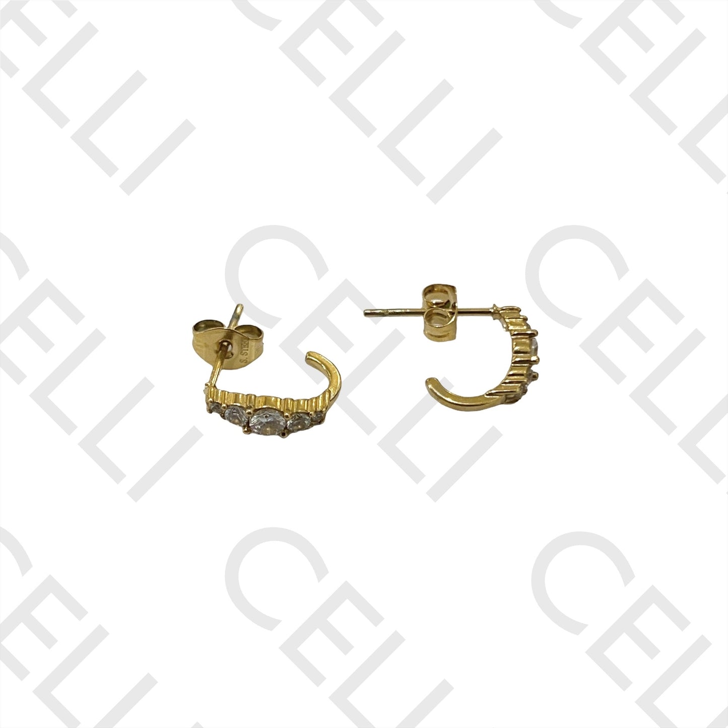 不锈钢耳环 - 镶钻圆环