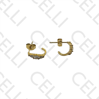 不锈钢耳环 - 镶钻圆环