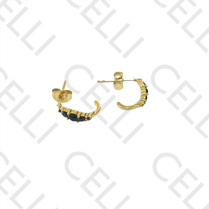 不锈钢耳环 - 镶钻圆环