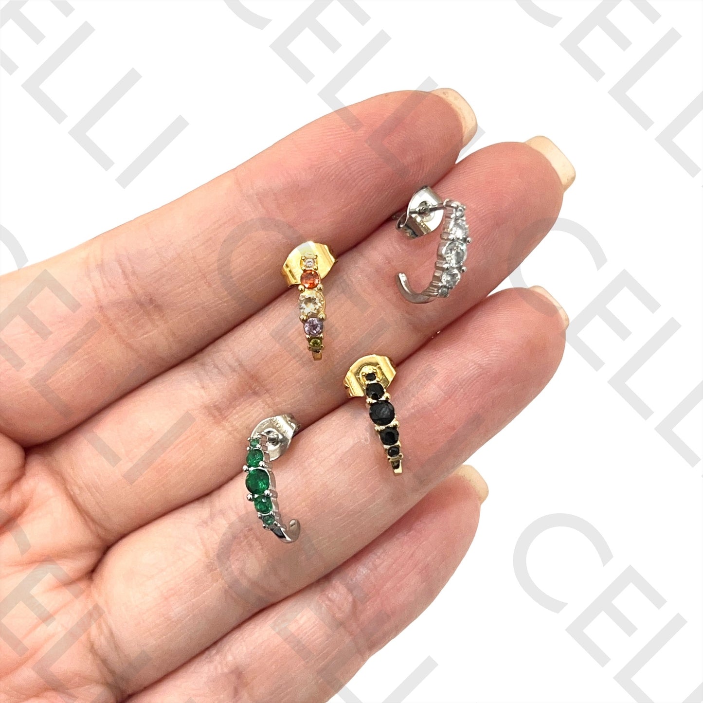 不锈钢耳环 - 镶钻圆环