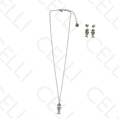 Steel necklace - large fish pendant