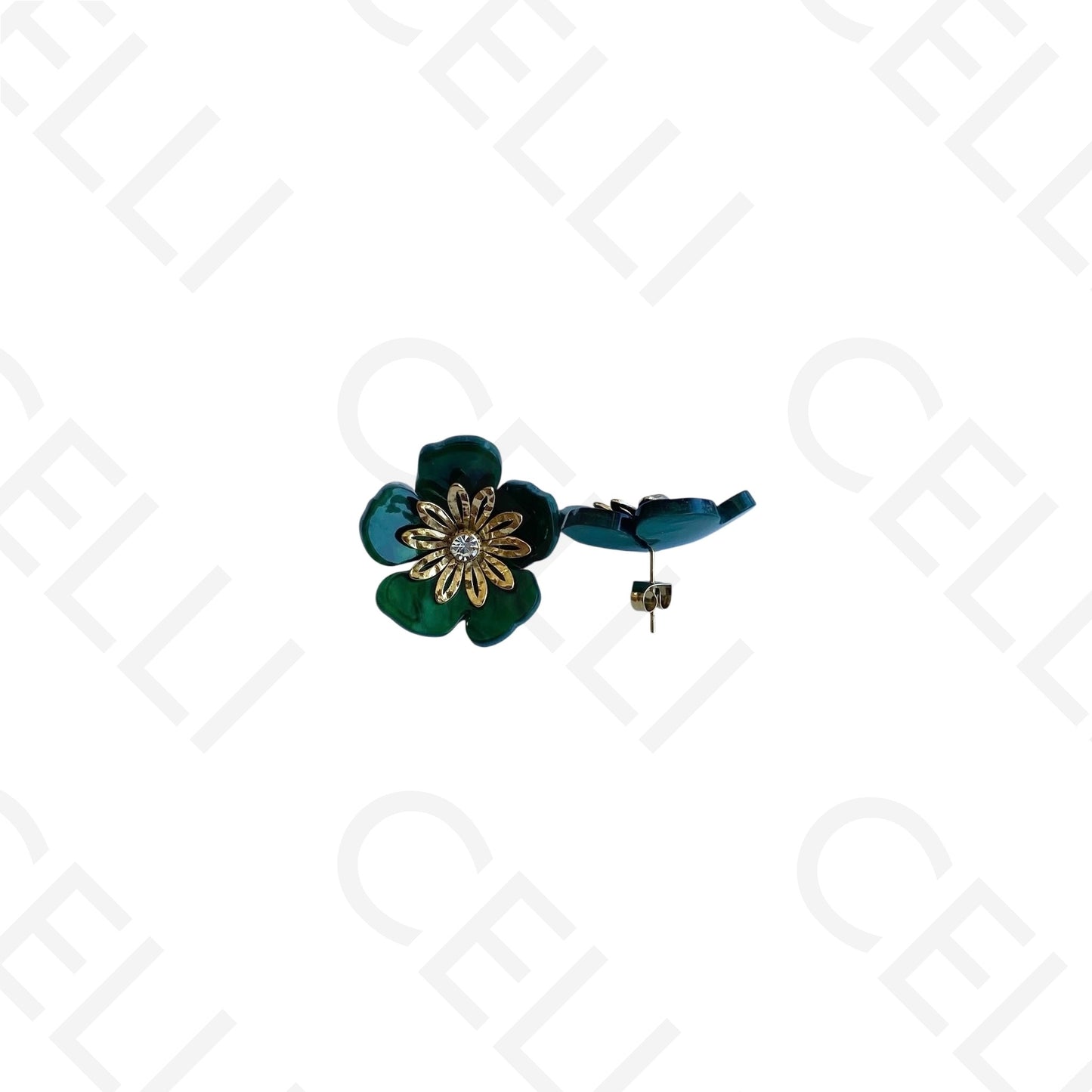 Brinco de aço - flores de resina colorido (5 pétalas com brilhante)