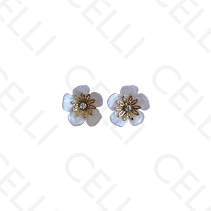 Brinco de aço - flores de resina colorido (5 pétalas com brilhante)