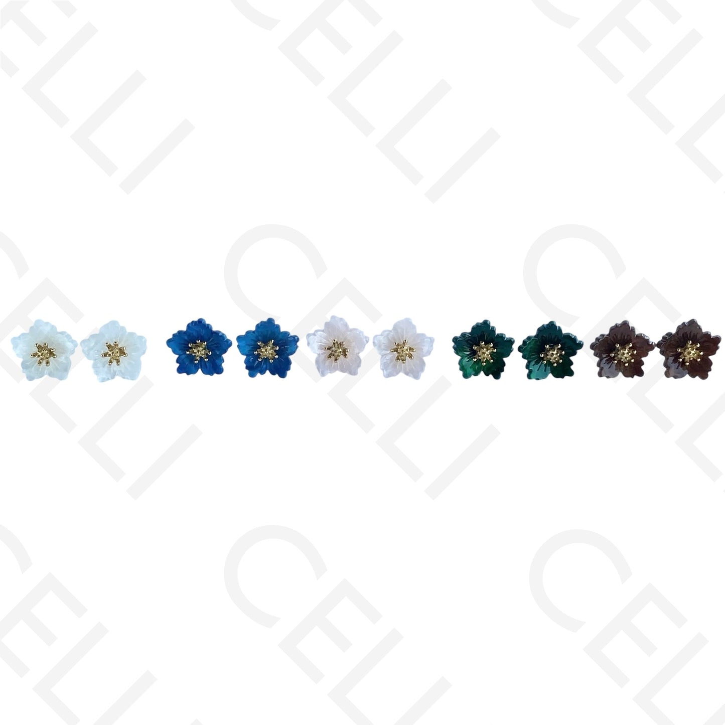 Brinco de aço - flores de resina colorido (5 pétalas)