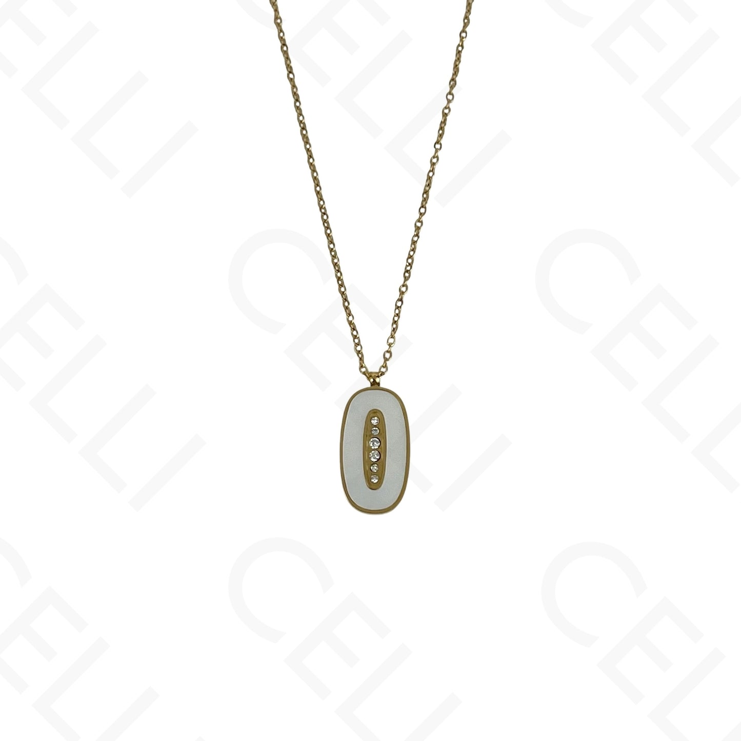 Steel Necklace/Earring/Bracelet - oval with mother-of-pearl