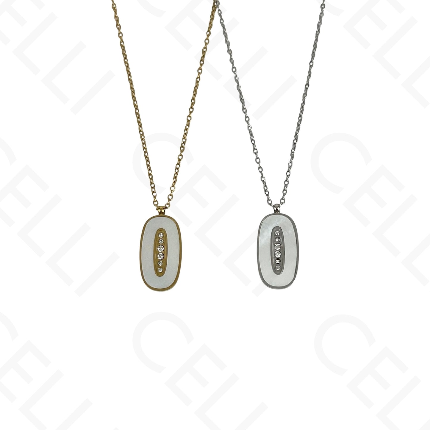 Steel Necklace/Earring/Bracelet - oval with mother-of-pearl