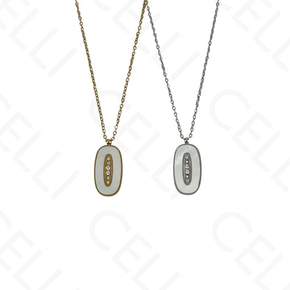 Steel Necklace/Earring/Bracelet - oval with mother-of-pearl