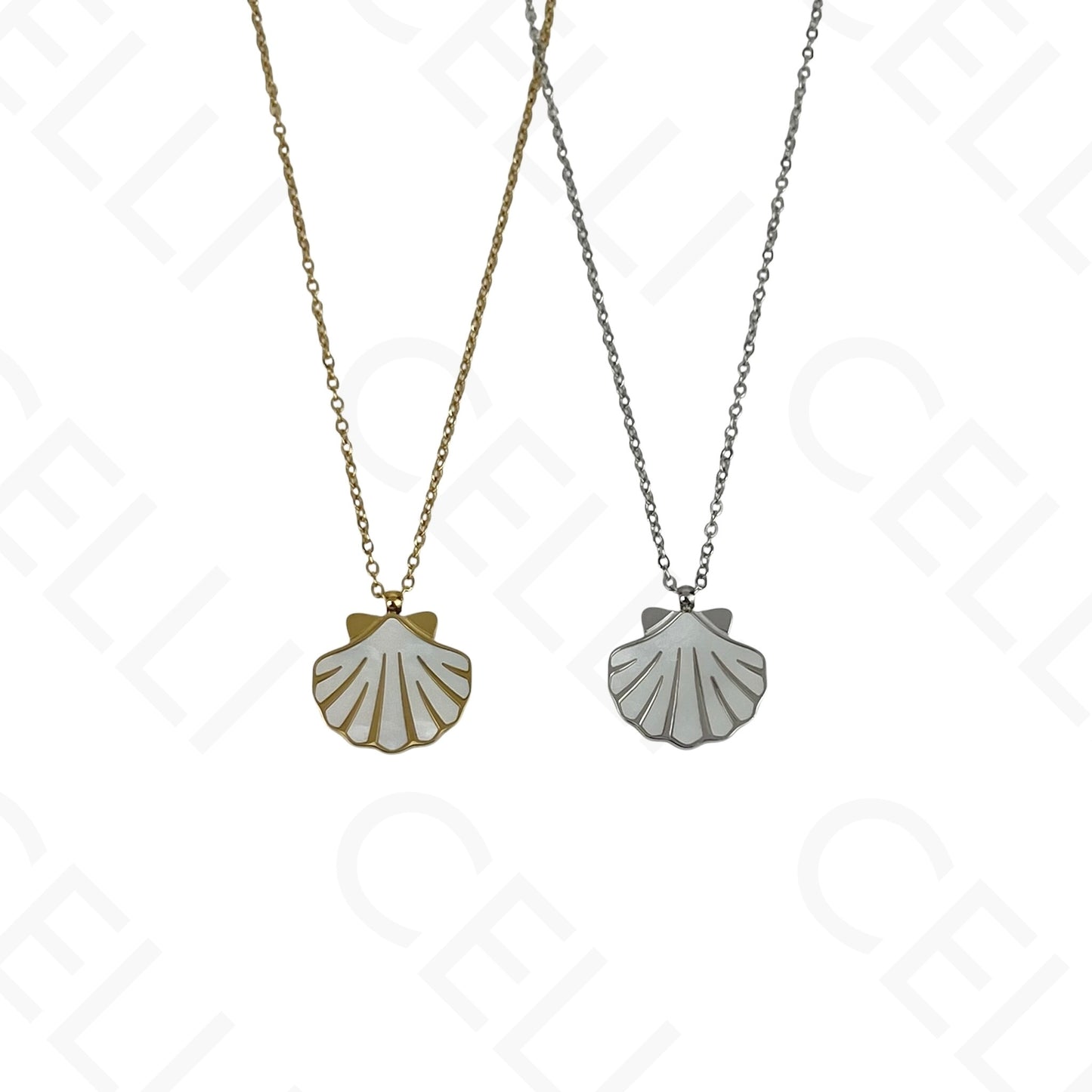 Steel Necklace/Earring/Bracelet - shell with mother-of-pearl