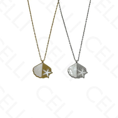 Steel Necklace/Earring/Bracelet - shell, starfish with mother-of-pearl